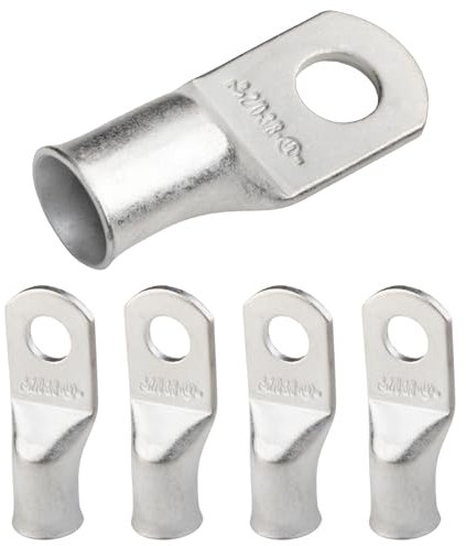 SELTERM 2/0 AWG (70 mm²) - 3/8 (M10) ⌀ Hole UL Marine Grade Wire Lugs, Battery Cable Ends, Tinned Copper Eyelets, Tubular Ring Terminal Connectors [B80] - 5 Pack