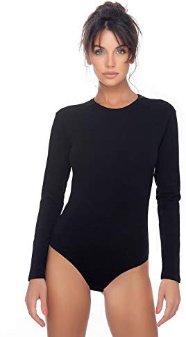 Evoni Damen Body langarm l Thermo Bodysuit für den Winter l warmer Langarmbody blichdicht l Thermoshirt l Thermounterwäsche schwarz XL