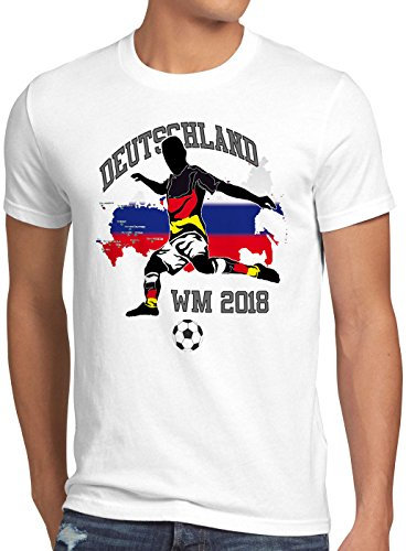 style3 WM 2018 Deutschland Herren T-Shirt Fußball Weltmeisterschaft Trikot Germany, Größe:S, Farbe:Weiß
