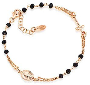 Amen Armband aus 925er Silber, Kollektion Rosari, Farbe Rosé, Einheitsgröße, Armband mit schwarzen Kristallen