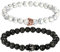 Aroncent 2PCS Armband mit CZ Kronen König und Königin schwarz Matte und weiß Howlite 8mm Beads Perlen Paare Armband