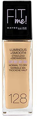 Maybelline New York Make Up, Fit Me! Foundation mit LSF18, Für makellose Haut, Alle Hauttypen, Nr. 128 Warm Nude, 30 ml