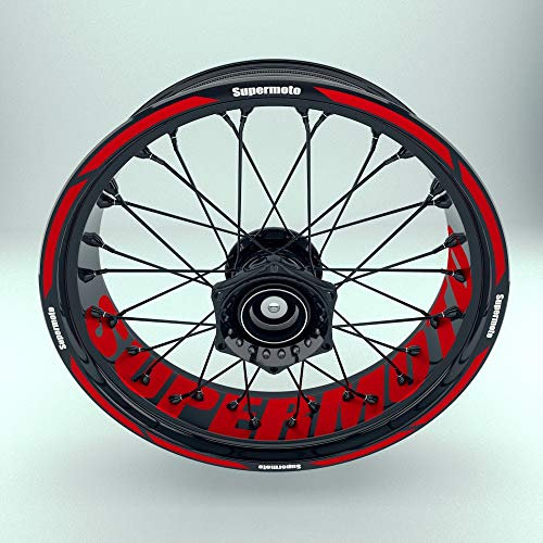 Felgenaufkleber Supermoto 17 Zoll | Felgenbettaufkleber Supermoto für 32 und 36 Speichen Felgen | Set für Vorder- & Hinterreifen (Rot, 36)