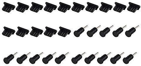 Futheda 30Pcs Silicone Mini USB Micro USB Port + 3.5mm Earphone Jack Anti Dust Plug Stopper Cap Cover Protector Compatible with Mobile Phone Black