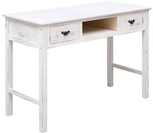 vidaXL Holz Konsolentisch mit 2 Schubladen Konsole Beistelltisch Frisiertisch Schreibtisch Telefontisch Flurtisch Antik-Weiß 110x45x76cm