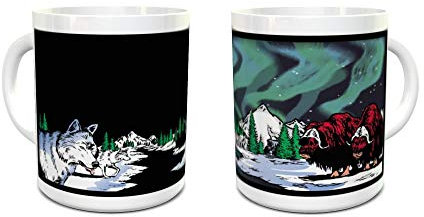 Alaska Northern Lights Magische Tasse – Farbwechseltasse – Kaffeetasse – Wölfe – Aurora Borealis – Winter Solstice – Urlaubsgeschenke – 312 ml Größe