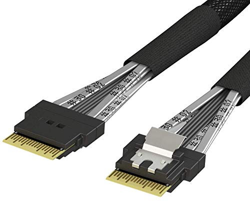 LINKUP Slim SAS SFF-8654 4i Straight to SFF-8654 4i Straight 12Gbps High Speed SAS3.0/PCIe3.0 Cable for 85ohm PCIe Application (NVMe SSD Slimline) 32AWG Sleeved Jacket -150cm