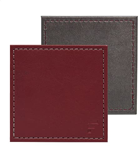 Freeform DUO Glasuntersetzer | Burgund/Anthrazit | 10 x 10 cm | 4er Set | Beidseitig nutzbares Platzdeckchen Abwaschbar | Bis 90° Celsius hitzebeständig | Glasuntersetzer Kunstleder