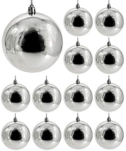 My-goodbuy24 Weihnachtskugeln 12 Stück - Christbaumkugeln - bruchsicher und stoßfester - Christbaumschmuck Ø 10cm Baumschmuck Set Weihnachten Deko - Silber glänzend