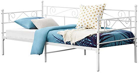 [en.casa] Metallbett Kerava 90x200 cm Weiß Einzelbett Bettgestell Stahlrahmen mit Lattenrost Schlafzimmerbett Gästebett