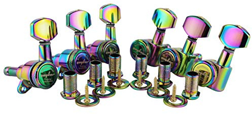 Guyker Gitarren-Stimmwirbel (6 für links) – 1:18 Lock Saiten-Stimmwirbel Mechanikwirbel Ersatz für ST TL SG LP Style Elektro-, Folk- oder Akustikgitarren – Chamäleon Rainbow