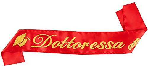 FLOFIA Fascia Dottoressa Laurea Fusciacca Sciarpa Fascia Laureata Dottoressa Gadget Accessori per Festa Cerimonia di Laurea Party Rosso