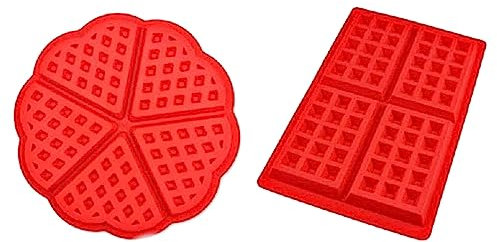 Voarge Lot de 2 moules à gaufres en silicone, moules à gaufres, moules à gâteau, moules à muffin, outils de cuisine, pour lave-vaisselle, four, micro-ondes, réfrigérateur Rouge