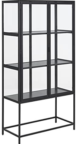 Moebelnet Sea Vitrinenschrank mt 2 Glastüren und 3 Ablagen, schwarz.