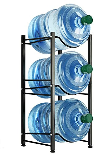 LIANTRAL Water Cooler Jug Rack, 5 Gallon Water Bottle Holder Detachable Heavy Duty Water Bottle Rack 5 Gallon Water Holder Stand for Home, Office (3-tiers Black)