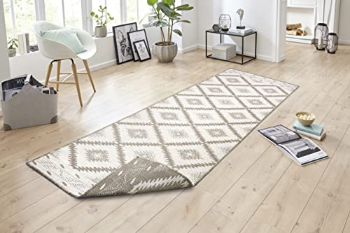 NORTHRUGS Malibu Indoor and Outdoor Rug Reversible Rug Weatherproof Modern Geometric Pattern Runner for Balcony Patio Garden Conservatory Living Room Waterproof in Linen