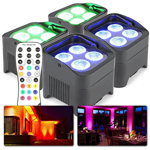 BeamZ BBP94 Uplight LED Par Strahler, 4er Set, 4 x 10 Watt, Akku Bühnenbeleuchtung 4er Set für DJ Pult, Bühnenlicht, DMX-LAN, Partylicht Musikgesteuert, Bühnenequipment, Fernbedienung