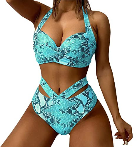 Swimming Costume Women Sexy Two Piece Bikini Sets Halterneck Swimsuits Criss Cross Push up Bathing Suits Vintage Cut Out Bikinis Ruched Monokini Beach Wear