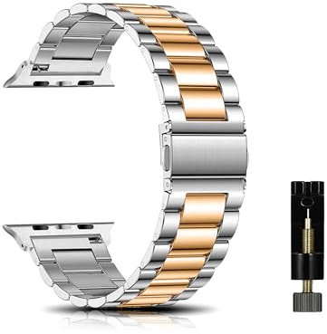 CeiBand Correa para Apple Watch 38mm/40mm/41mm/Series 10 42mm Pulsera Reloj, Métal Acero Inoxidable Reemplazo Correas Banda para iWatch Series 10 9 SE 8 7 6 5 4 3 2 1 Hombres Mujer - Plata/Oro Rosa