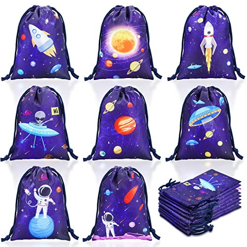 24 Stück Weltraum Party Geschenktaschen Weltraum Beutel mit Kordelzug Weltall Süßigkeiten Tüten Sonnensystem Planet Leckerbissen Galaxie Geschenktüten für Weltraum Geburtstagsfeier