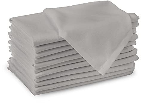 Encasa XO Baumwollstoffservietten | 12er-Set | Größe 43x43 cm | Light Grey Volltonfarbe | Waschmaschinenfest