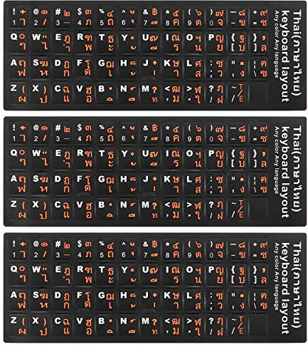 PATIKIL 3Stk Thai Tastatur Aufkleber PC Tastatur Aufkleber Schwarz Hintergrund mit Orange Weiß Schrift für Computer Laptop Notizbuch Schreibtisch