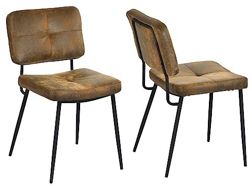 MEUBLE COSY Esszimmerstühle 2er Set Küchenstühle Vintage Wohnzimmerstuhl Polsterstuhl mit Rückenlehne Sitzfläche aus Wildleder Metallbeine, Retro, Braun, 54x45x82cm