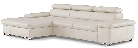 CAVADORE Echtleder-Schlafcouch Valerie mit XL-Longchair / Ecksofa mit Bettfunktion, Kopfteilverstellung + großem Longchair / 286 x 73 x 174 / Leder Weiß