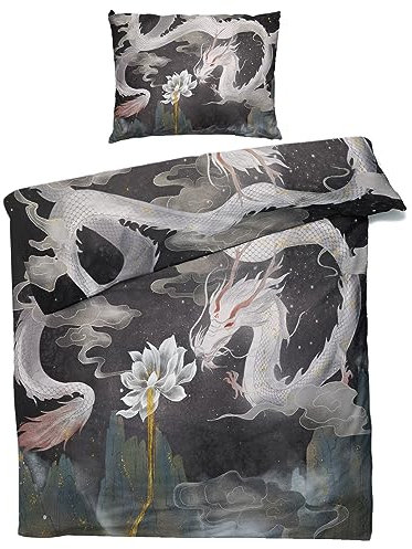 MOBEITI Housse de Couette 240 x 260 Dragon Chinois, Parure de Lit 2 Personnes Motif Chine, 100% Microfibre, 2 Taies d'oreiller 65x65, avec Fermeture Éclair - Asiatique 06