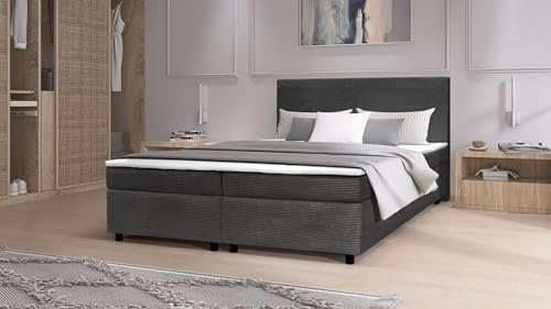 Kuechen-preisbombe Boxspringbett Paxos Cordstoff Graphite 180x200 Hotelbett Bonellfederkern Bett