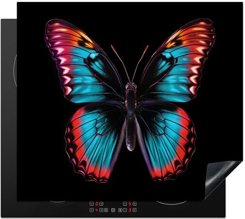 KitchenYeah© Protege Couvre Plaque De Cuisson Deco Cuisine Tapis Protection Protecteur Induction 59x52 cm Papillon - Couleurs - Animal - Noir