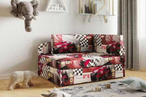 Kaiser Möbel - Kindersofa mit Schlaffunktion und Bettkasten, Kleines Sofa L-Form, Kinder Bett, Bequemes Couch für Kinderzimmer und Jugendzimmer, Stoff Casablanca, Winnie F1, Vielfarbig, Links