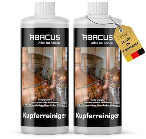 ABACUS® Kupferreiniger - Effektive Reinigung für Kupfergeschirr, Kupferutensilien, Silber, Messing, Edelstahl, Münzen und Keramik mit Sofortwirkung - Kupferbeize mit hoher Reinigungseffizienz 2x1000ml