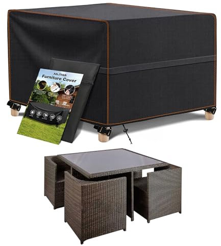 MUPAS Abdeckung Gartenmöbel Winterfest Wasserdicht 420D Oxford Gewebe Schutzhülle Gartenmöbel für Gartentische Terrassenmöbel Rechteckig Kommt mit Aufbewahrungstasche 150 x150 x74cm