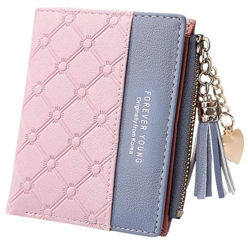 GWAWG PU Leder Geldbörse Kleine Damen Geldbörse mit Reißverschluss, Bifold Kartenhalter Geldbörse für Frauen, Quasten Anhänger Geldbörse, Multicard Damen Geldbörsen Münzbörse für Bargeld, Münze,