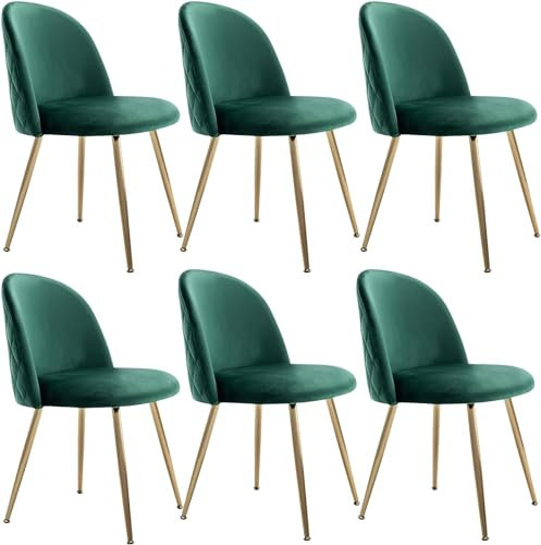 JINPALAY Set 6 pezzi Sedie Velluto Sala da Pranzo Moderne Sedie Imbottite Cucina Verde con Alto Schienale per Camera da Letto Soggiorno Gambe in d'Oro Metallo Regolabili