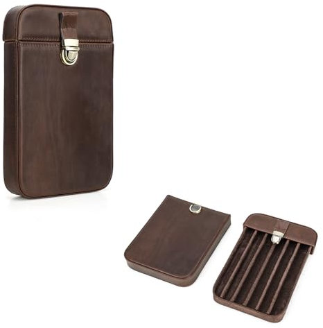 Hiram Leather Pen Case for 6 Pens, Portable 6-Slots Fountain Pens Storage Holder with Lock Vintage Leather Pen Box for School, Business Traveling (Coffee)