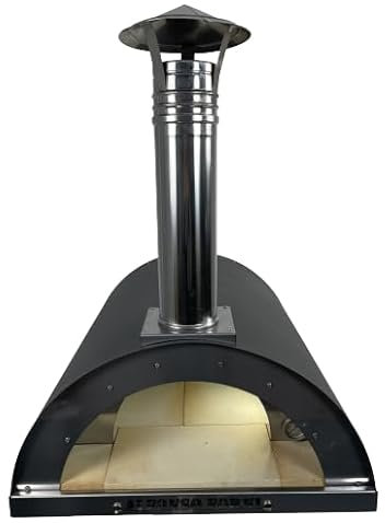 Forno A Legna Da Esterno, Per Pizza, Pane, Carne - Alfonso 6 Pizze Full Optional, Nero Antracite, Camera Di Cottura Diretta In Acciaio Inox E Mattoni Refrattari Alimentari, Coibentato Con Skamotec