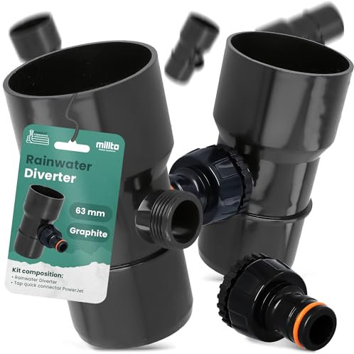 Millto™ Regensammler Dachrinnenablauf Regentonne DN Ø63 mm 3/4 AG Graphit | Wasserfänger Wassersammler Regenwasser Fallrohr Regenwassersammler Anschluss für Schnellkupplung 3/4 PowerJet