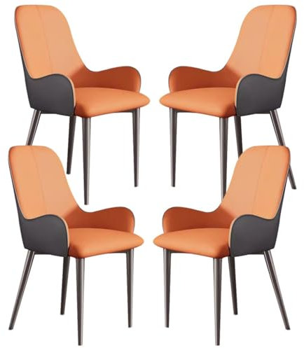 BAKULI 4er Set Küchen Und Esszimmerstühle Aus PU Leder Wohnzimmer Theken Lounge Sessel Stabile Metallbeine Aus Karbonstahl(Orange+Gray)