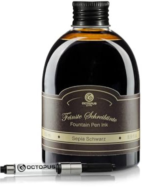 Octopus Fluids Sepia Lot de 2 flacons de recharge et convertisseur d'encre de qualité supérieure pour stylo plume et plumes Noir 250 ml