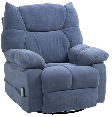 HOMCOM Relaxsessel Massagesessel Fernsehsessel mit Liegefunktion, Wärmefunktion, Schaukelfunktion, Drehbar TV Sessel mit Fußteil, Seitentasche Fernbedienung für Wohnzimmer, Blau