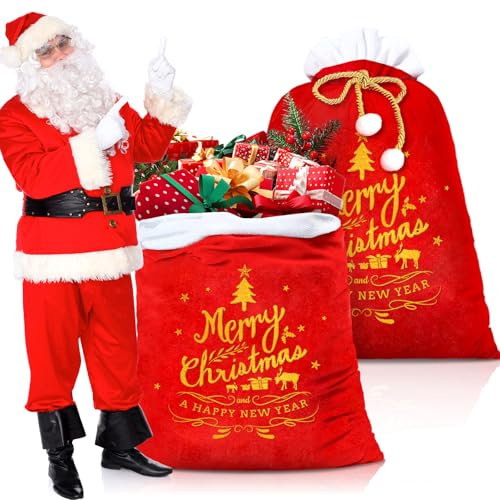 Vautvis Weihnachtssack Groß, Geschenktüten Weihnachten, 2 Stück Geschenksack Weihnachten, Nikolaussack, Samt Weihnachtstüten Zum Befüllen, Santa Sack Geschenkesack Weihnachtsmannsack Für Geschenke