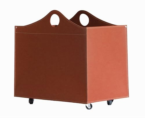 LIMAC Design WOODBAG MINI Contenitore portalegna in cuoio, borsa porta legna da interno, cesto per legna da ardere, con ruote gommate, con 4 ruote gommate, prodotto in Italia. (Marrone)