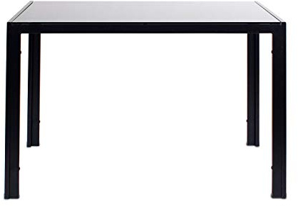 Jooli H Mesa de comedor de cristal, mesa de cocina de 120 cm con parte superior de vidrio templado y marco de metal para comedor, sala de reuniones, color negro