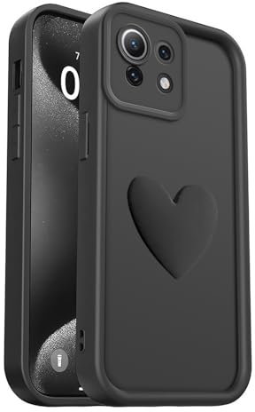 PanXCase Cover per Xiaomi Mi 11 Lite 4G / 5G / 5G NE - Custodia 3D Heart Disegni Cute Silicone, Protezione Fotocamera Ragazze Donne Antiurto Antigraffio Case (Black)
