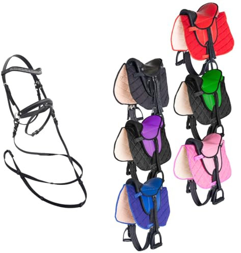 PFIFF 103122 Kinder Sattelset für Holzpferde, Reitset, Sattel und Trense für Spielpferde, Lila, MS