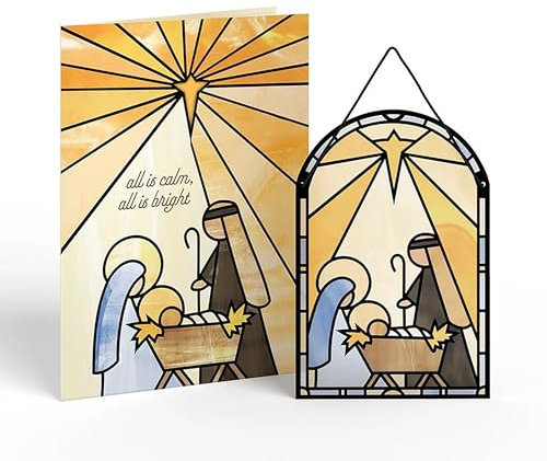 Lovepop® religiöse Sonnenfänger Weihnachtskarte mit Krippenszene & abnehmbaren Fensterschmuck | mit Versteckfach für Geldgeschenke & Gutscheine | inkl. Umschlag | Ausziehbare Notiz