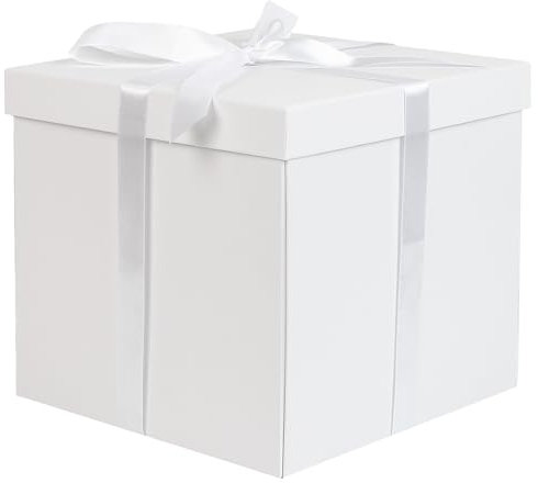 Jaywayang 25,4 cm große Geschenkbox mit Deckel und Band, weiße Geschenkbox mit Papierfüller für Geburtstag, Hochzeit, Valentinstag, Muttertag, Jahrestag Geschenke verpacken