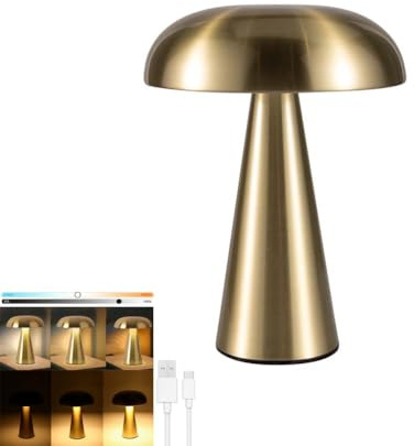 AoLa LED Pilzlampe Kabellose Tischlampe Akku LED Gold Tischleuchte Dimmbare mit Touch Control Pilz Lampe USB Aufladbar Batterie Nachttischlampe Ohne Kabel Tragbar Nachtlicht 3000K-6000K